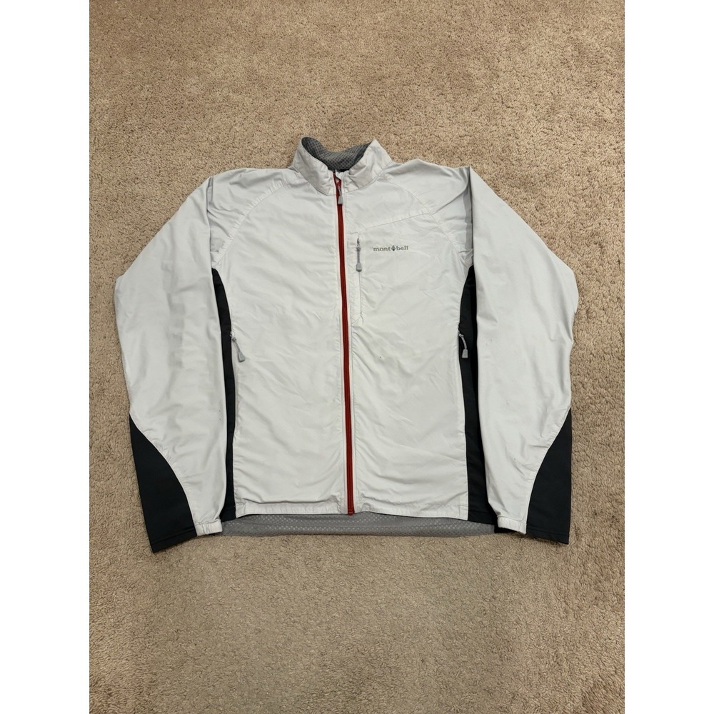 Montbell Men's Climalight Full Zip Windbreaker Jacket Size Large White Black